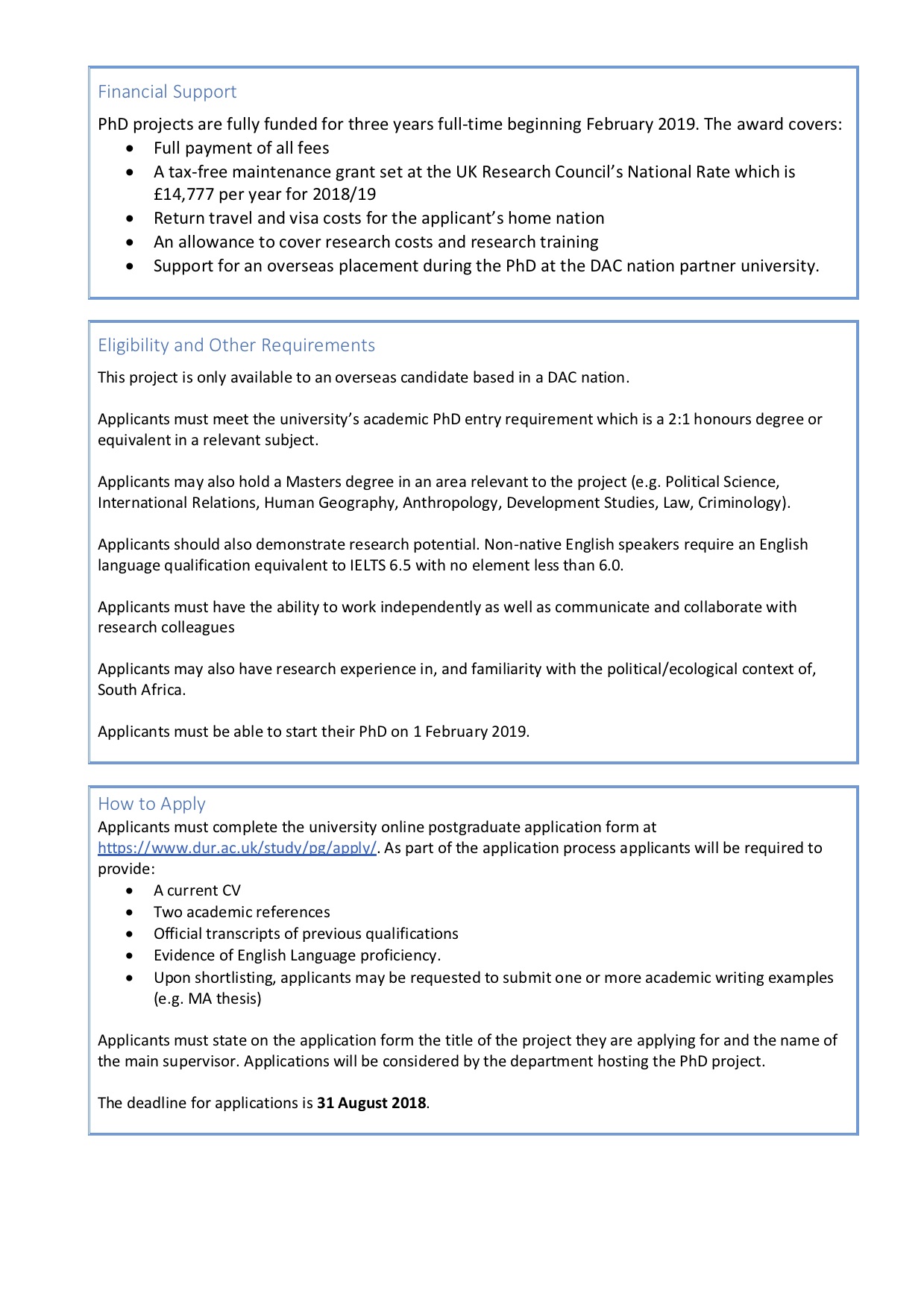 Durham GCRF CDT Water Security PhD Advert